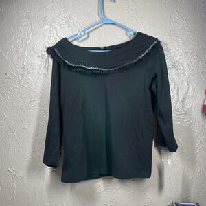 Rafaela black boat neck fur sequins 3/4 sleeve‎ top size XL